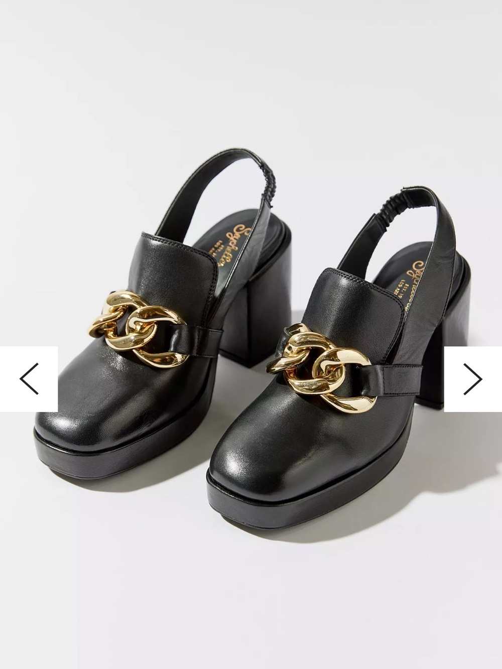 Seychelles Girl’s Best Friend Black Leather Platform Heels with Gold Accent